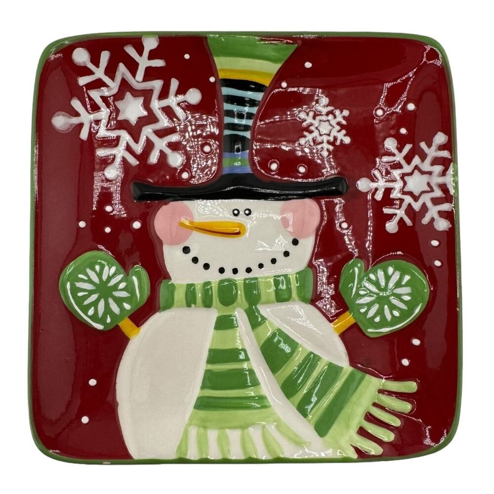 Pier 1 Christmas Holiday Snowman Candy Nut Dish